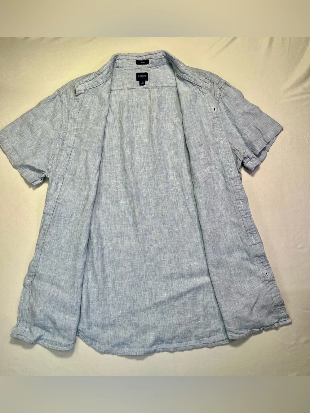 J. Crew Irish Linen Lightweight Short-Sleeve Shirt - Soft Blue - Large